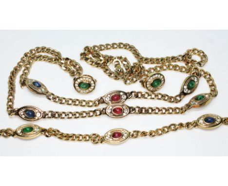 A suite of vintage Christian Dior costume jewellery comprising a necklace, bracelet and clip on earrings, each marked Chr.Dio