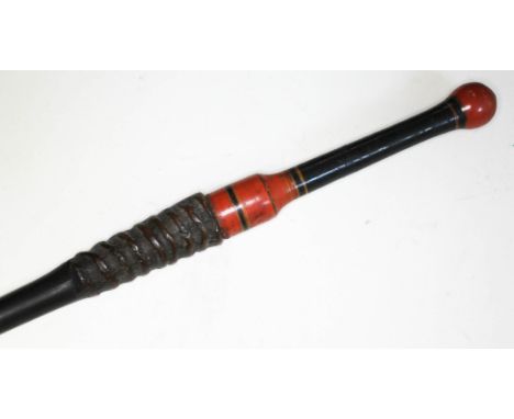 An unusual 19th century ibex horn and painted wood walking stick, length 87.5cm.  
