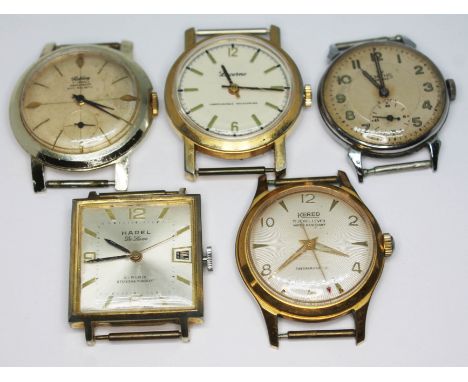 A collection of five vintage wristwatches comprising a Smiths De Luxe 15 jewel manual wind with sub seconds, a Robloy 21 jewe