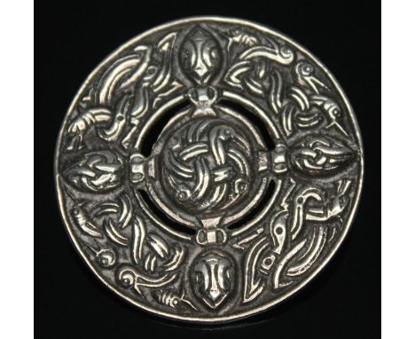 A Scottish silver Celtic style target brooch, Robert Allison, Glasgow 1954, diam. 43mm, wt. 20.99g.  