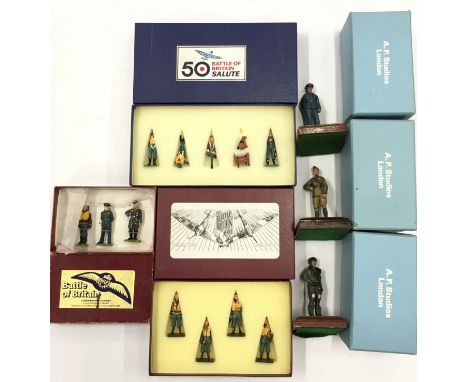 Three Battle of Britain figure sets: BCA Military Book Club RAF Commemoration Set of 3 figures; Gerry Ford Fighter Pilots, Ba