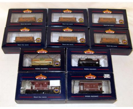 BACHMANN 6 x 37-053 JR Wood 5 Plank Wagons, 37-536 and 804 BR 20T Brake Vans and 37-675A 'Mobil' and 679 'BP' 14T Tank Wagons