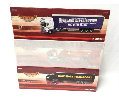 Three Corgi 1/50 scale Hauliers of Renown models: CC13617 DAF CF Curtainside - John Truswell & Sons Ltd.; CC13813 Mercedes-Be