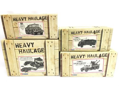 Four Corgi Heavy Haulage 1/50 scale models: CC12306 Scammell Contractor Wrecker - Eddie Stobart Ltd.; CC11102 Scammell Constr