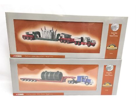 Two Corgi Heavy Haulers 1/50 scale models: US55103 Diamond T980 Girder Trailer and Transformer Load - Gerosa; US55702 Kenwort