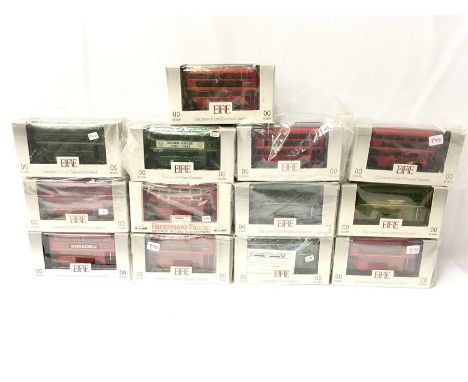 13 x EFE 1/76 scale London Transport double-decker buses, includes Cobham Bus Museum Code 3 model. Appear M in grey window bo