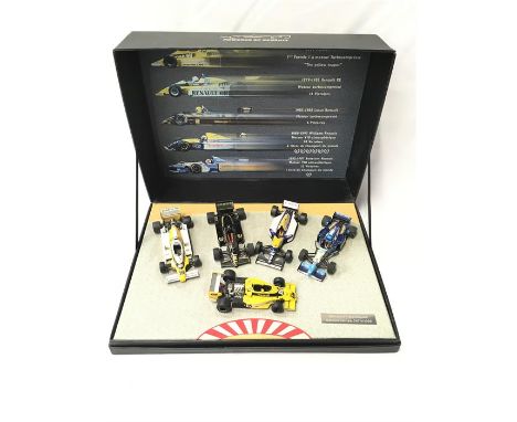 Norev Renault Les Mythiques 1/43 scale diecast set #7711420077 comprising: Renault RS 01; Renault RE; Lotus Renault; Williams