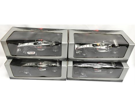 Four Paul's Model Art Minichamps 1/18 scale Team McLaren Mercedes Formula 1 Racing Cars, Club Edition: 2 x David (two variati