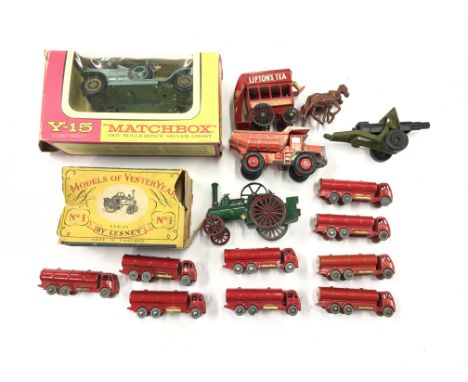 Selection of Lesney Matchbox models, includes 9 x Moko Lesney 1-75 series 11 ERF ESSO Tanker (conditions F-VG, unboxed) and b