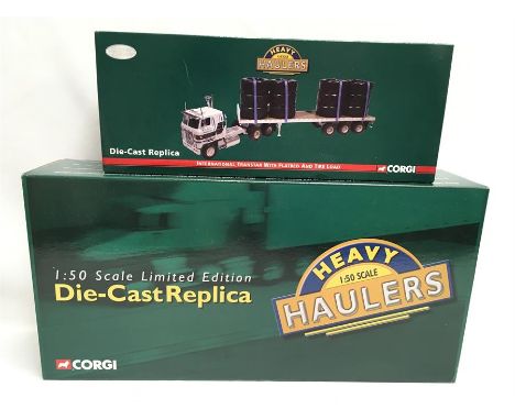 Two Corgi Heavy Haulers 1/50 scale models: US55705 Kenworth W925 with King Trailer and Rock Crusher Load Interstate Hauling; 