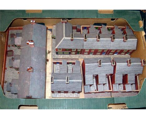 2 Trays of well made SUPERQUICK and other Card Kit Built Terraced and Semi Detached Houses for display with a 00 Model Railwa