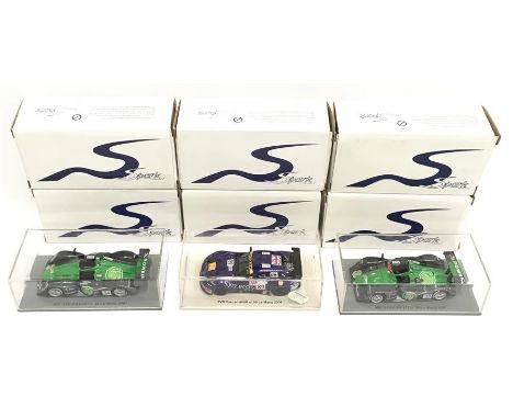 Six Spark TVR Tuscan and MG-Lola 1/43 scale models: SCTR01 TVR Tuscan 400R #91 LM2003; SCTR02 TVR Tuscan 400R #92 LM 2003; SC