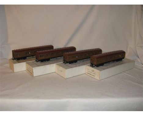 THE MODEL SHOP HARROW - 3 x Kit Built White Metal 00 LPTB Brown 'Dreadnought' Coaches and a Driving Trailer Car all with Maro