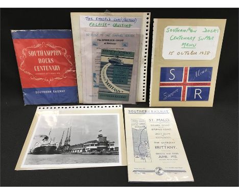 Selection of items relating to Southampton Docks, includes Southampton Docks Centenary 1938 Southern Railway booklet and Supp