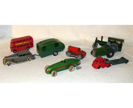 TRIANG MINIC 8 x C/W and Push and Go Models - C/W Models - 2nd Series Pre-War Green No 6 Racing Car 13M with White Tyres, Red