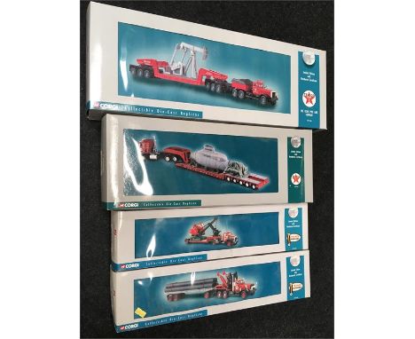 Four Corgi Texaco 1/50 scale models: #55304 Diamond T980 Ballast Plus Girder Trailer & Nodding Donkey/ Derrick; US51402 Inter