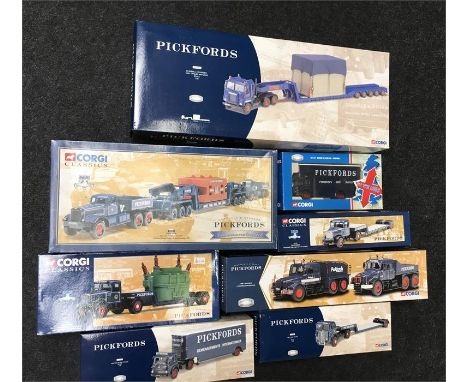 Quantity of Corgi Pickfords 1/50 scale models, includes: CC12605 Scammell Crusader, King Trailer and Load; #55201 Diamond T B