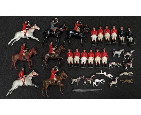 Quantity of Britains Hunting Series figures, includes 7 x Mounted and 1 x Fox. Conditions vary, P-G+. (30)