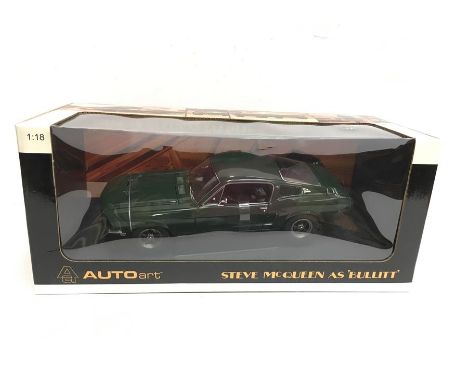 Auto Art 1/18 scale Steve McQueen as 'Bullitt' Ford Mustang GT390. Appears M and boxed.