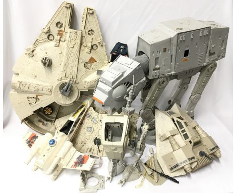 Selection of Kenner/ Palitoy Star Wars vehicles: X-Wing Fighter; Snowspeeder; Scout Walker; Milennium Falcon; AT-AT. Appear F