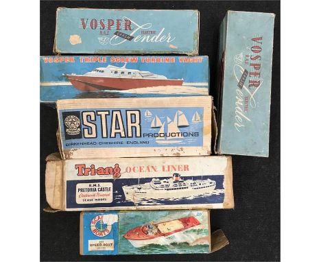 Selection of model boats, includes Scalex/Wrenn Vosper Triple Screw Turbine Yacht and 2 x Vosper RAF Crash Tender. All boxed 