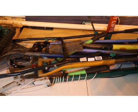 Selection of garden tools to include lawnmower. Not available for in-house P&amp;P, contact Paul O'Hea at Mailboxes on 01925 