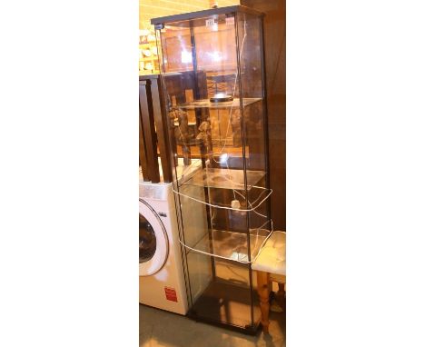 A three shelf glass display cabinet, with fitted lighting. Not available for in-house P&P, contact Paul O'Hea at Mailboxes on