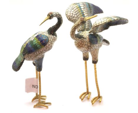 Two brass enamel bird figurines, H: 12 cm. P&amp;P Group 1 (£14+VAT for the first lot and £1+VAT for subsequent lots) 