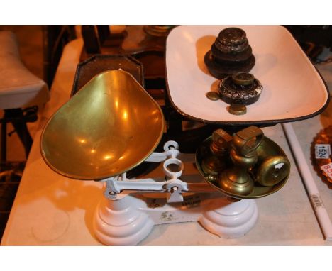Two sets of cast iron part kitchen scales. Not available for in-house P&amp;P, contact Paul O'Hea at Mailboxes on 01925 65913