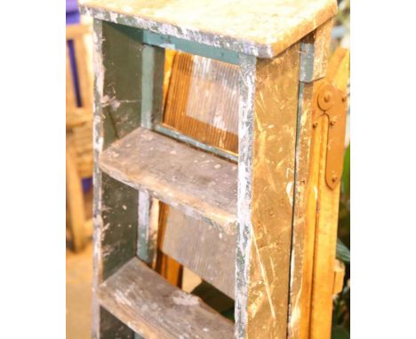 Two vintage wooden step ladders. Not available for in-house P&amp;P, contact Paul O'Hea at Mailboxes on 01925 659133 