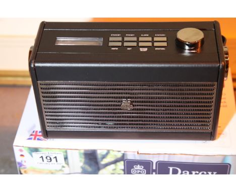 GPO Darcy portable analogue FM/AM radio with alarm clock, preset 20 radio stations, new old stock. P&P Group 1 (£14+VAT for t