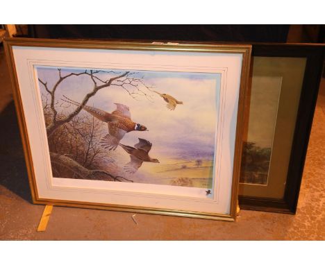Framed limited edition print of pheasants and another framed print. Not available for in-house P&amp;P, contact Paul O'Hea at