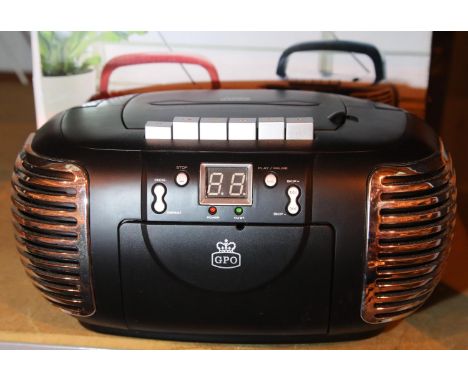 Black GPO PCD299 3 in 1 FM/AM radio, CD and cassette player, boxed. P&P Group 2 (£18+VAT for the first lot and £3+VAT for sub