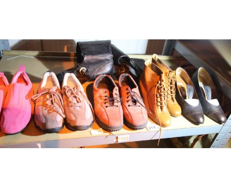 Shelf of mixed ladies shoes and boots, unboxed but unworn, size 5. Not available for in-house P&amp;P, contact Paul O'Hea at 