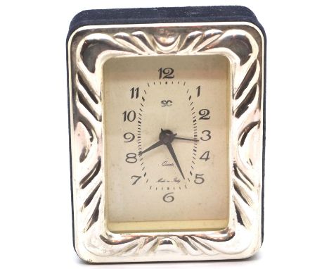 Small quartz mantel clock with 925 silver bezel. P&amp;P Group 1 (£14+VAT for the first lot and £1+VAT for subsequent lots) 