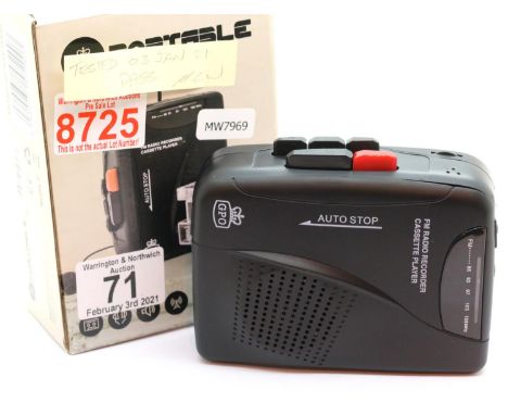 GPO personal FM radio and cassette player, 3.5mm jack and 3V DC in jack, built in microphone. P&P Group 1 (£14+VAT for the fi