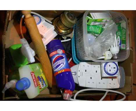 Selection of mixed items including lamps and cleaning products. Not available for in-house P&P, contact Paul O'Hea at Mailbox