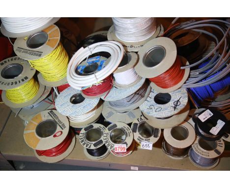 Shelf of six mixed cables including flex and singles. Not available for in-house P&amp;P, contact Paul O'Hea at Mailboxes on 