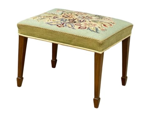 An Edwardian mahogany framed stool with tapestry top. 58x48x43cm 