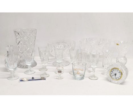 A quantity of glassware, including Tyrone Crystal bowls, vase, mantle clock, etc. 