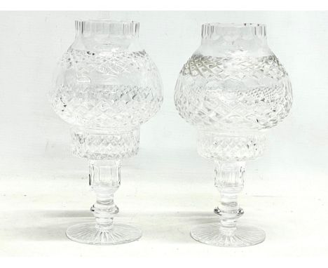 A pair of Tyrone Crystal tea light candleholders. 22cm 