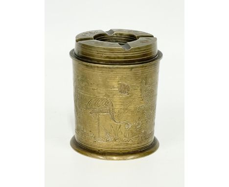 A vintage brass tobacco jar and ashtray. 10cm 