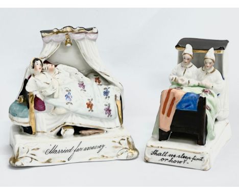 2 pieces of 19th century German porcelain. A Victorian Fairing ‘Shall We Sleep First or How?’ A Fairing ‘Married for Money’ 9