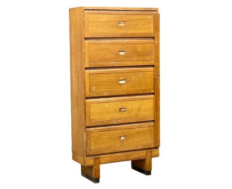 A large 1950’s oak solicitor’s lift up filing cabinet by Straverton. 1955. 91.5x38x186cm