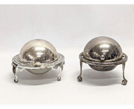 2 ornate vintage silver plated butter dishes. 13x13cm 