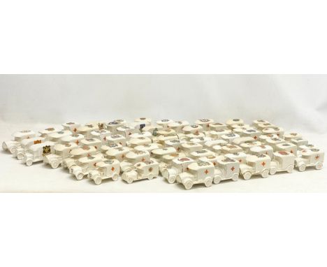 A large collection of 72 vintage porcelain crested ambulance trucks by various companies. Arcadian. W&amp;R Carlton China. Sh