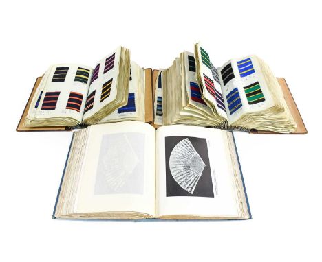 History of the Fan by G Wooliscroft Rhead, in blue cloth bindings with gilt tool decoration, Two 20th Century Fabric Sample B