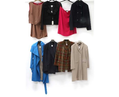 Assorted Circa 1970s and Later Costume, comprising Aquascutum bright blue collared coat with matching belt, pockets, checked 