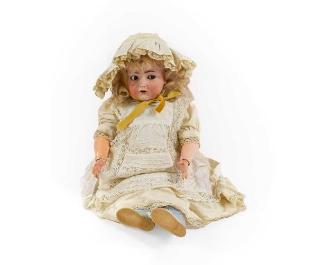 Kammer &amp; Reinhardt Bisque Socket Head Doll, impressed 117n, with brown side glancing eyes, open mouth, teeth, blond wig, 