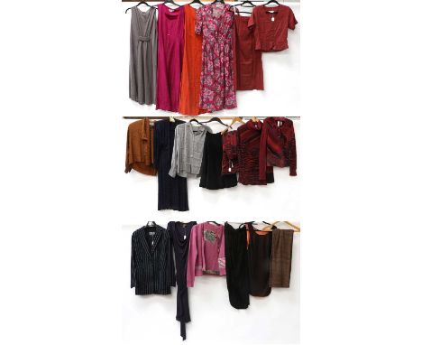 Circa 1970s Ladies Clothing including Dresses and Seperates, comprising Saint Laurent Rive Gauche brown plaid straight legged